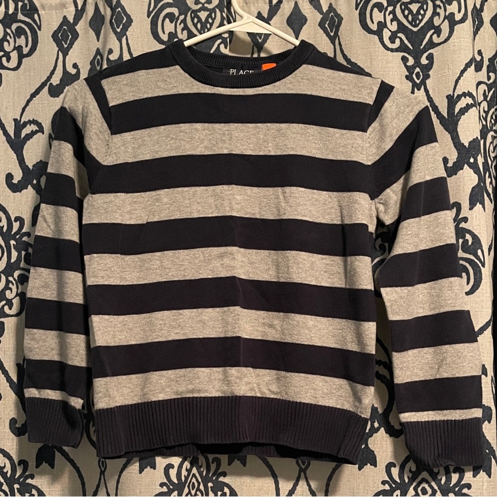 The Children's Place Navy Blue and Gray Striped Sweater